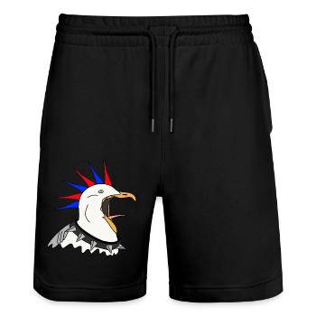 Punk Seagull - Stanley/Stella Trainer Unisex Organic Jogging Shorts - black - Front - Nik (191cm) & Marisol (170cm)