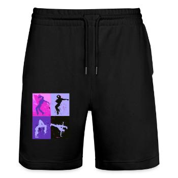 danseur, danse, illustration, danseur, graffiti - Short de jogging bio TRAINER Stanley/Stella unisexe - noir - Devant - Nik (191cm) & Marisol (170cm)