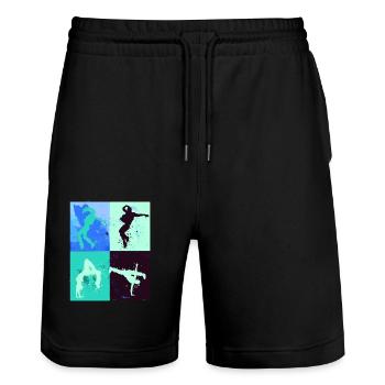 danseur, danse, illustration, danseur, graffiti - Short de jogging bio TRAINER Stanley/Stella unisexe - noir - Devant - Nik (191cm) & Marisol (170cm)