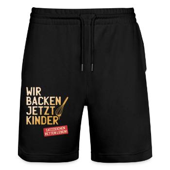 Wir Backen Jetzt Kinder Satzzeichen Retten Leben - Stanley/Stella Unisex Bio Joggingshorts Trainer  - Schwarz - Vorne - Nik (191cm) & Marisol (170cm)