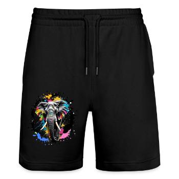 Éléphant, graffiti, peinture, coloré, aquarelle - Short de jogging bio TRAINER Stanley/Stella unisexe - noir - Devant - Nik (191cm) & Marisol (170cm)