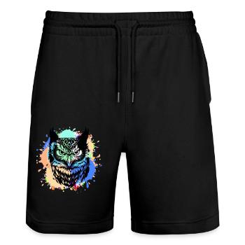 eule,graffiti,malerei,bunt, Aquarell - Stanley/Stella Unisex Bio Joggingshorts Trainer  - Schwarz - Vorne - Nik (191cm) & Marisol (170cm)