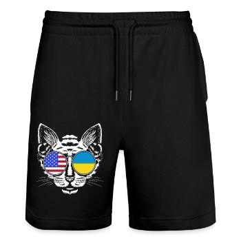 Ukraine - Short de jogging bio TRAINER Stanley/Stella unisexe - noir - Devant - Nik (191cm) & Marisol (170cm)