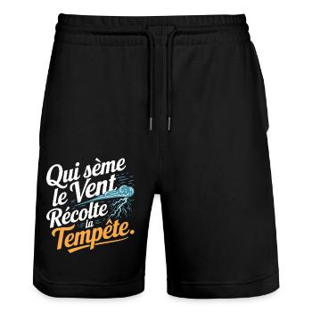 Qui sème le vent récolte la tempête - Short de jogging bio TRAINER Stanley/Stella unisexe - noir - Devant - Nik (191cm) & Marisol (170cm)