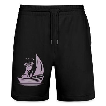 Mops Silhouette Segelboot minimalistisch - Stanley/Stella Unisex Bio Joggingshorts Trainer  - Schwarz - Vorne - Nik (191cm) & Marisol (170cm)