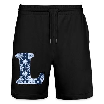 Buchstabe L Schneeflocken - Stanley/Stella Unisex Bio Joggingshorts Trainer  - Schwarz - Vorne - Nik (191cm) & Marisol (170cm)
