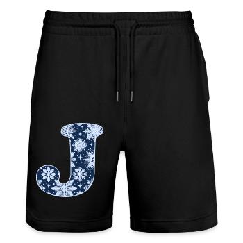 Letter J Snowflakes - Stanley/Stella Trainer Unisex Organic Jogging Shorts - black - Front - Nik (191cm) & Marisol (170cm)
