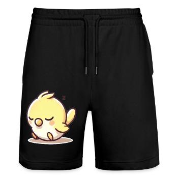 Schläfriger gelber Sittich Cartoon Design - Stanley/Stella Unisex Bio Joggingshorts Trainer  - Schwarz - Vorne - Nik (191cm) & Marisol (170cm)
