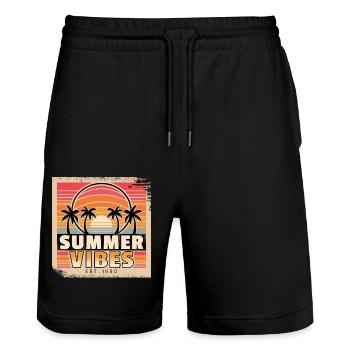 Summer Vibes: Retro Palmen im Sonnenuntergang - Stanley/Stella Unisex Bio Joggingshorts Trainer  - Schwarz - Vorne - Nik (191cm) & Marisol (170cm)