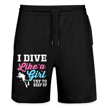 Dive - Stanley/Stella Trainer Unisex Organic Jogging Shorts - black - Front - Nik (191cm) & Marisol (170cm)