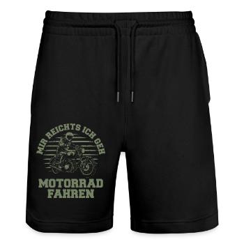 Motorrad Motorradfahrer Mir reichts ich geh - Stanley/Stella Unisex Bio Joggingshorts Trainer  - Schwarz - Vorne - Nik (191cm) & Marisol (170cm)