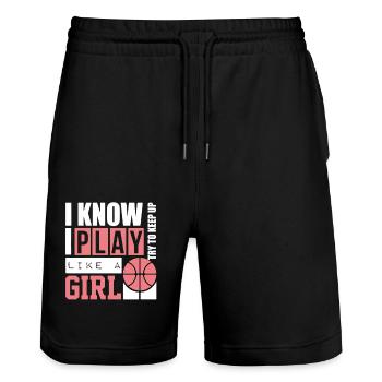 I Know I Play Basketball Like A Girl - Stanley/Stella Trainer Unisex Organic Jogging Shorts - black - Front - Nik (191cm) & Marisol (170cm)
