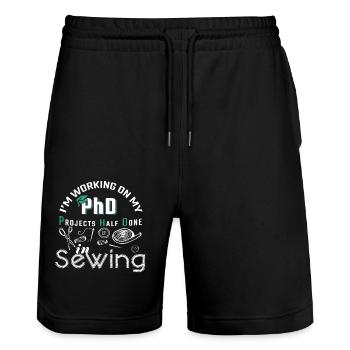 Sewing I Am Working On My PhD - Stanley/Stella Trainer Unisex Organic Jogging Shorts - black - Front - Nik (191cm) & Marisol (170cm)