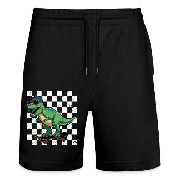 Dinosaurier Trex Skateboarding Cooler T-Rex - Stanley/Stella Unisex Bio Joggingshorts Trainer  - Schwarz - Vorne - Nik (191cm) & Marisol (170cm)