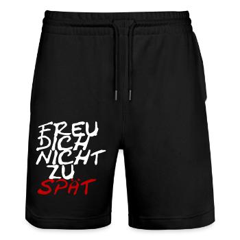 Freu dich nicht zu spät - Stanley/Stella Unisex Bio Joggingshorts Trainer  - Schwarz - Vorne - Nik (191cm) & Marisol (170cm)