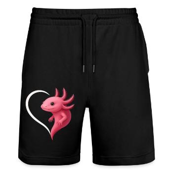 Cute Axolotl with Heart - Stanley/Stella Trainer Unisex Organic Jogging Shorts - black - Front - Nik (191cm) & Marisol (170cm)