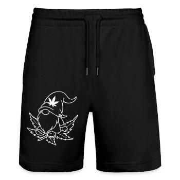 Cooler Zwerg/Wichtel auf fliegendem Hanfblatt - Stanley/Stella Unisex Bio Joggingshorts Trainer  - Schwarz - Vorne - Nik (191cm) & Marisol (170cm)