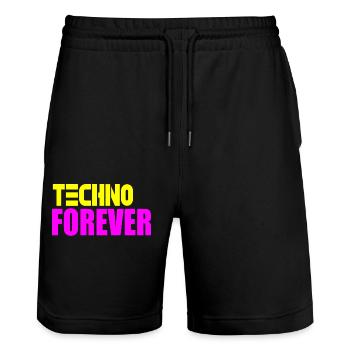 Techno forever - Stanley/Stella Trainer Unisex Organic Jogging Shorts - black - Front - Nik (191cm) & Marisol (170cm)