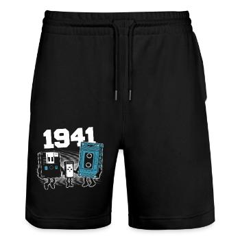 Vintage Born In 1941 Geburtstagsgeschenk 1941 - Stanley/Stella Unisex Bio Joggingshorts Trainer  - Schwarz - Vorne - Nik (191cm) & Marisol (170cm)