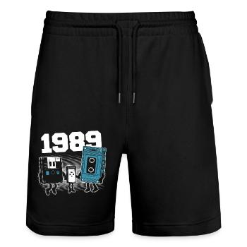 Jahrgang Jahrgang 1989 Geburtstagsgeschenk 1989 - Stanley/Stella Unisex Bio Joggingshorts Trainer  - Schwarz - Vorne - Nik (191cm) & Marisol (170cm)