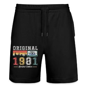 42ème Anniversaire Homme Vintage 1981 Cassette Vintage - Short de jogging bio TRAINER Stanley/Stella unisexe - noir - Devant - Nik (191cm) & Marisol (170cm)