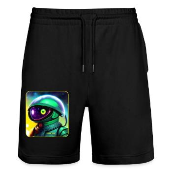 Space Astronaut Alien - Stanley/Stella Trainer Unisex Organic Jogging Shorts - black - Front - Nik (191cm) & Marisol (170cm)