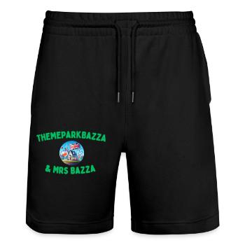 New TPB logo with titles - Stanley/Stella Trainer Unisex Organic Jogging Shorts - black - Front - Nik (191cm) & Marisol (170cm)