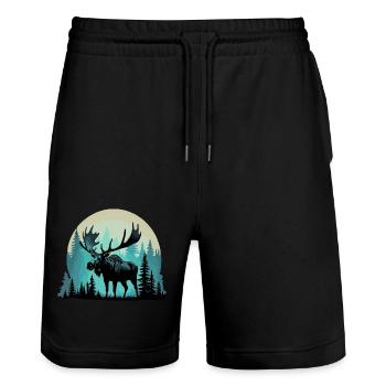 Elchsilhouette cool im Wald schöne Landschaft - Stanley/Stella Unisex Bio Joggingshorts Trainer  - Schwarz - Vorne - Nik (191cm) & Marisol (170cm)