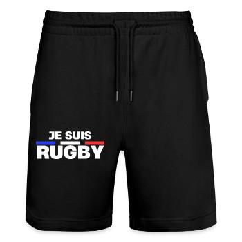 Tee shirt Je suis Rugby Cadeau humoristique - Short de jogging bio TRAINER Stanley/Stella unisexe - noir - Devant - Nik (191cm) & Marisol (170cm)