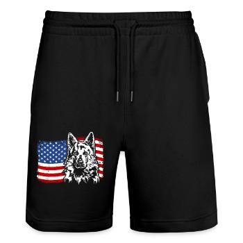 White Swiss Shepherd America Flag Dogs - Stanley/Stella Trainer Unisex Organic Jogging Shorts - black - Front - Nik (191cm) & Marisol (170cm)