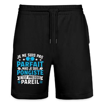 je suis pongiste c'est presque pareil - Short de jogging bio TRAINER Stanley/Stella unisexe - noir - Devant - Nik (191cm) & Marisol (170cm)