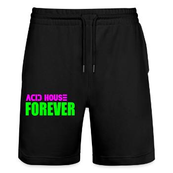 Acid house forever - Stanley/Stella Trainer Unisex Organic Jogging Shorts - black - Front - Nik (191cm) & Marisol (170cm)