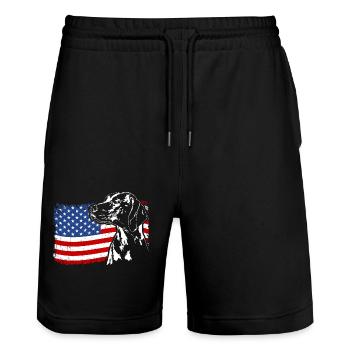 Magyar Vizsla America Flag Dogs Dog Wilsigns - Stanley/Stella Trainer Unisex Organic Jogging Shorts - black - Front - Nik (191cm) & Marisol (170cm)