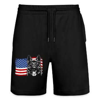 German Shepherd America Flag Dogs Wilsigns - Stanley/Stella Trainer Unisex Organic Jogging Shorts - black - Front - Nik (191cm) & Marisol (170cm)