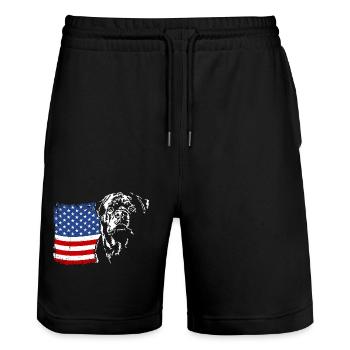 Rottweiler America Flag Dog Dogs Wilsigns - Stanley/Stella Trainer Unisex Organic Jogging Shorts - black - Front - Nik (191cm) & Marisol (170cm)