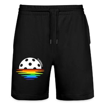 Floorball Unihockey FLOORBALLzeit Floorballspiel - Stanley/Stella Trainer Unisex Organic Jogging Shorts - black - Front - Nik (191cm) & Marisol (170cm)