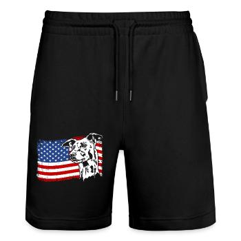 Greyhound Amerika Fahne Windhund Hunde Wilsigns - Stanley/Stella Unisex Bio Joggingshorts Trainer  - Schwarz - Vorne - Nik (191cm) & Marisol (170cm)