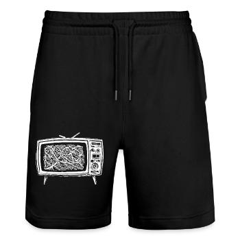 Retro Fernseher Störung - Stanley/Stella Unisex Bio Joggingshorts Trainer  - Schwarz - Vorne - Nik (191cm) & Marisol (170cm)