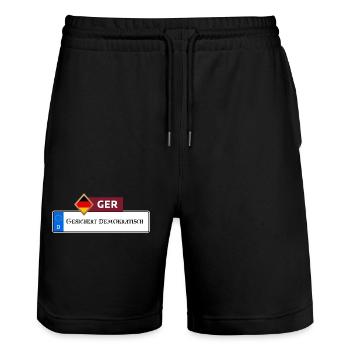 Démocratie sécurisée 2.0 | Cadeau - Short de jogging bio TRAINER Stanley/Stella unisexe - noir - Devant - Nik (191cm) & Marisol (170cm)