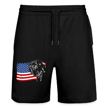 Riesenschnauzer Amerika Fahne Hunde Wilsigns - Stanley/Stella Unisex Bio Joggingshorts Trainer  - Schwarz - Vorne - Nik (191cm) & Marisol (170cm)
