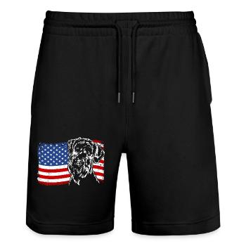 Riesenschnauzer Amerika Fahne Hunde Wilsigns - Stanley/Stella Unisex Bio Joggingshorts Trainer  - Schwarz - Vorne - Nik (191cm) & Marisol (170cm)