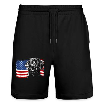 Labrador Retriever America Flag Dogs Wilsigns - Stanley/Stella Trainer Unisex Organic Jogging Shorts - black - Front - Nik (191cm) & Marisol (170cm)