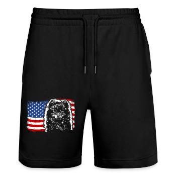 Poméranie miniature Spitz Amérique Flag Dogs Wilsigns - Short de jogging bio TRAINER Stanley/Stella unisexe - noir - Devant - Nik (191cm) & Marisol (170cm)