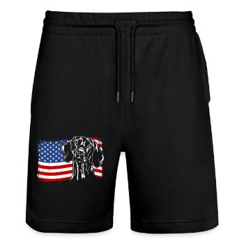 Magyar Vizsla America Flag Dogs Dog Wilsigns - Stanley/Stella Trainer Unisex Organic Jogging Shorts - black - Front - Nik (191cm) & Marisol (170cm)