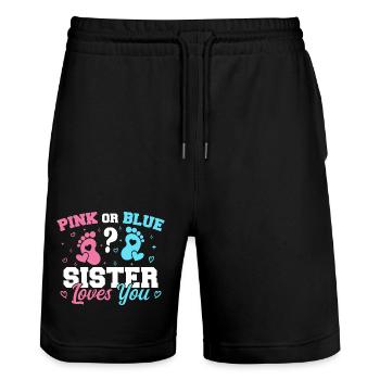 Rosa Oder Blau Schwester Liebt Dich Geschlecht Enthüllung Schwester - Stanley/Stella Unisex Bio Joggingshorts Trainer  - Schwarz - Vorne - Nik (191cm) & Marisol (170cm)