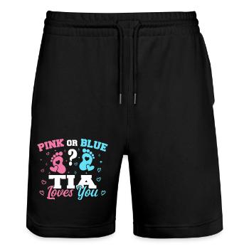 Rosa oder Blau Tia liebt dich - Tia Tante - Stanley/Stella Unisex Bio Joggingshorts Trainer  - Schwarz - Vorne - Nik (191cm) & Marisol (170cm)