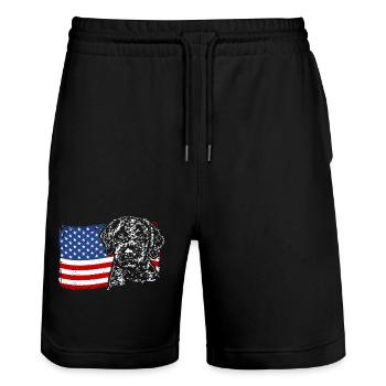 Lagotto Romagnolo Amerika Fahne Hunde Wilsigns - Stanley/Stella Unisex Bio Joggingshorts Trainer  - Schwarz - Vorne - Nik (191cm) & Marisol (170cm)