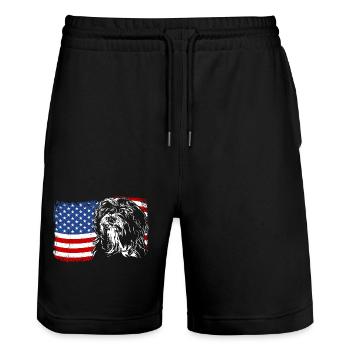 Tibetan Terrier America Flag Dogs Dog Wilsigns - Stanley/Stella Trainer Unisex Organic Jogging Shorts - black - Front - Nik (191cm) & Marisol (170cm)