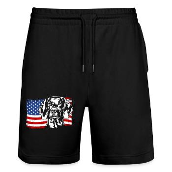 Magyar Vizsla America Flag Dogs Dog Wilsigns - Stanley/Stella Trainer Unisex Organic Jogging Shorts - black - Front - Nik (191cm) & Marisol (170cm)
