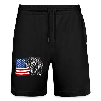 Hovawart America Flag Dog Dogs Wilsigns - Stanley/Stella Trainer Unisex Organic Jogging Shorts - black - Front - Nik (191cm) & Marisol (170cm)
